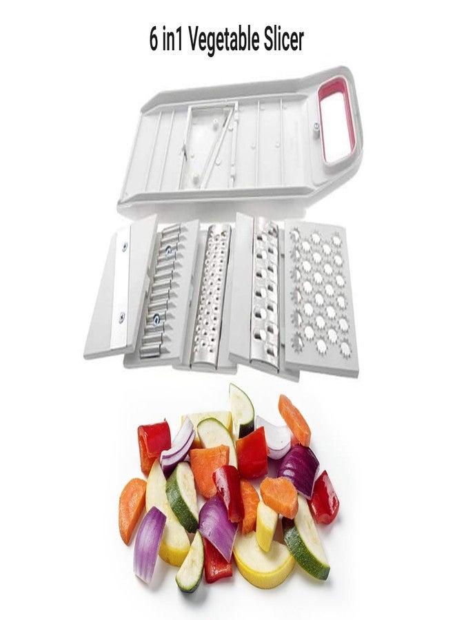 Ervio Vegetable Slicer with Stainless Steel Blades | 6-in-1 Multi-Purpose Kitchen Cutter & Chopper | Adjustable Thickness Slicer, Rust-Free, Easy to Clean Vegetable Dicer & Grater Tool (Silver) - Image 2